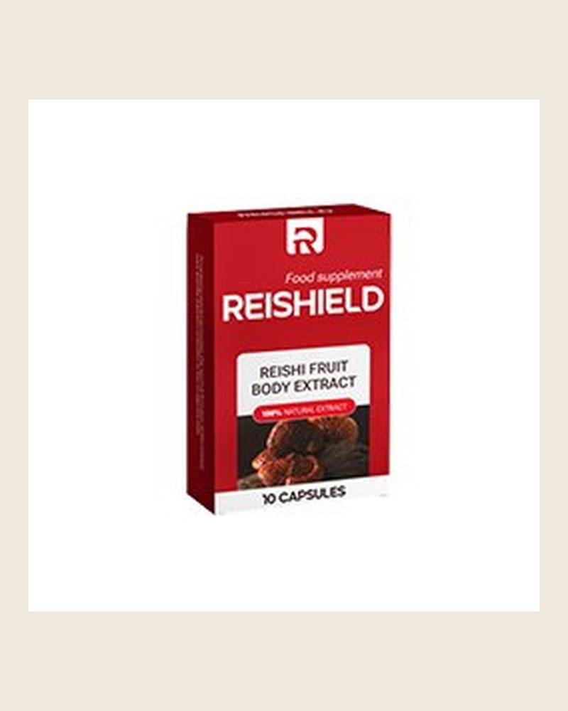 Reishield – rote Schachtel mit 10 Reishi-Kapseln